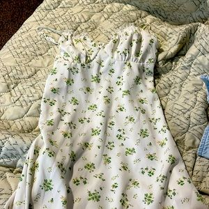 white summer dress with green and yellow flowers,xs,never worn